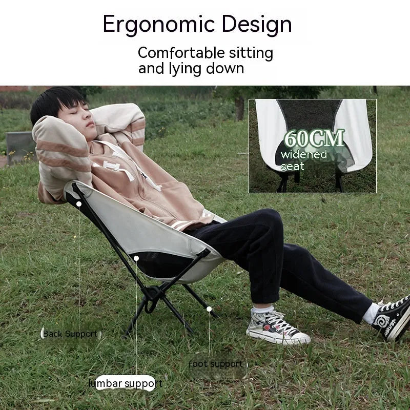 Ivory white folding camping chair with 600D Oxford cloth seat and storage bag, high or low backrest option