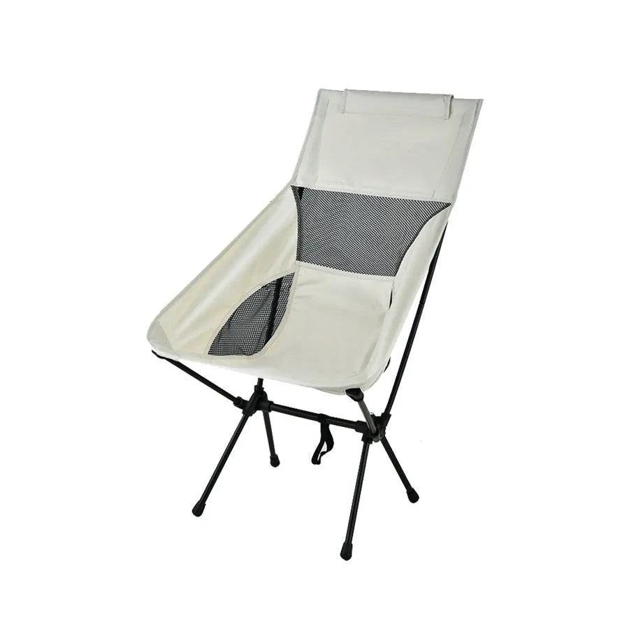 Ivory white folding camping chair with 600D Oxford cloth seat and storage bag, high or low backrest option