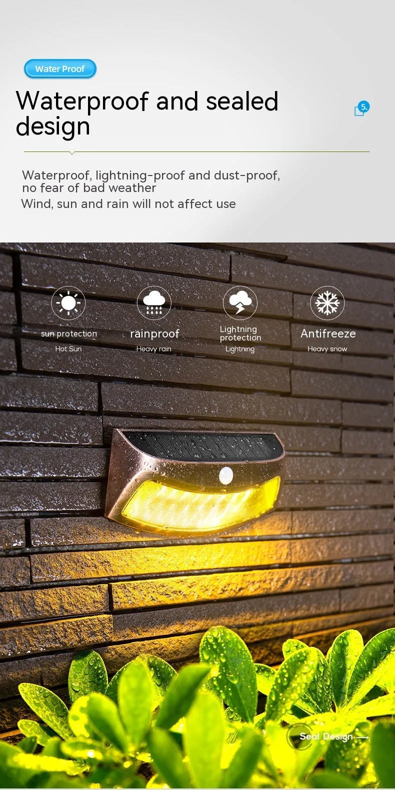 Solar-powered smiling face wall lamp for outdoor garden and courtyard lighting