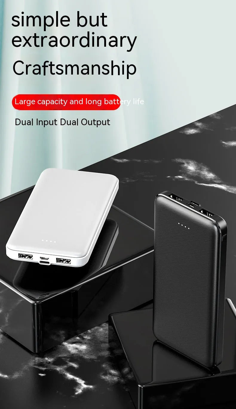 Thin portable power bank plastic shell multi-U port output black colour with cartoon style