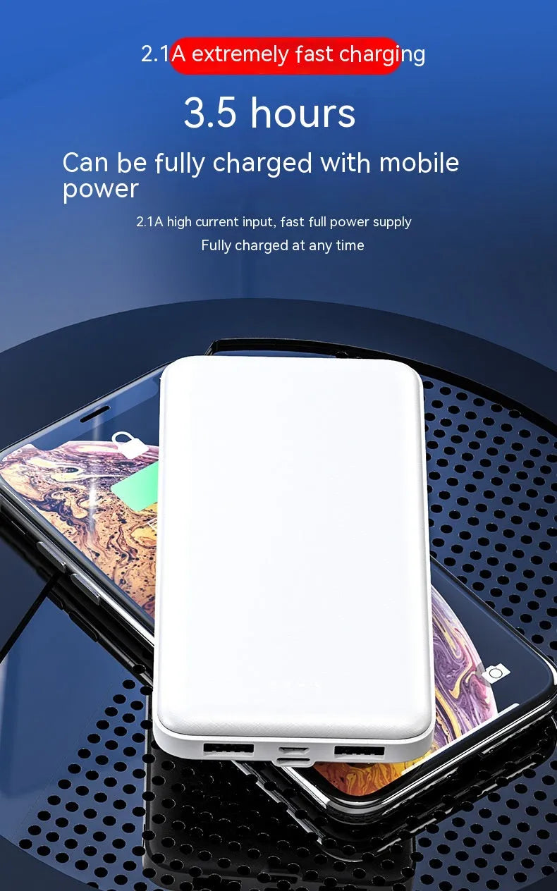 Thin portable power bank plastic shell multi-U port output black colour with cartoon style