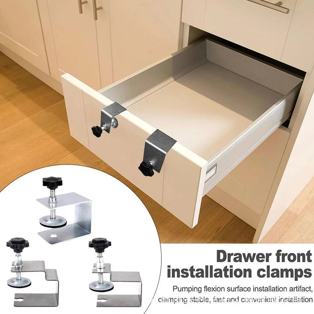 Drawer panel fixing clip set showing dual-use, three-use and U-clip formats in metal construction