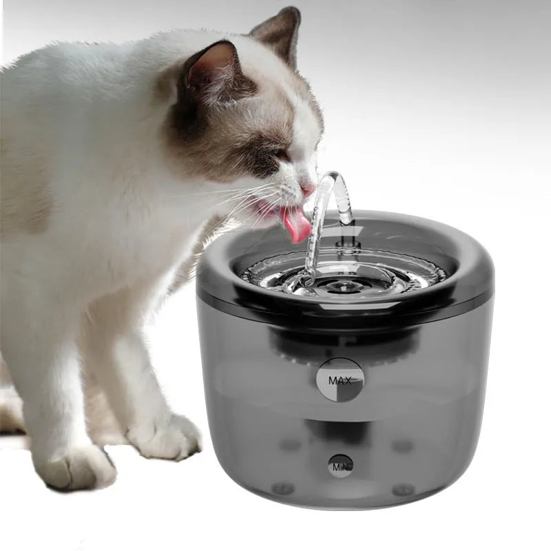 Grey pet automatic water fountain with USB cable and circulating filter system