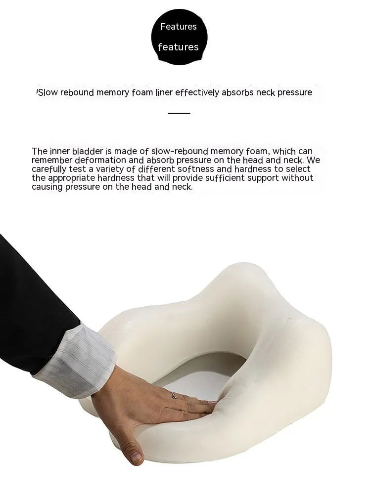 Memory foam U-shape travel neck pillow in navy blue with magnetic fastening, 30x25x15cm