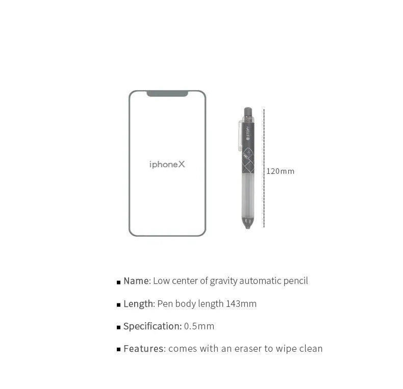 0.5mm HB mechanical pencil with cloud-shaped ergonomic grip in black and white minimalist design