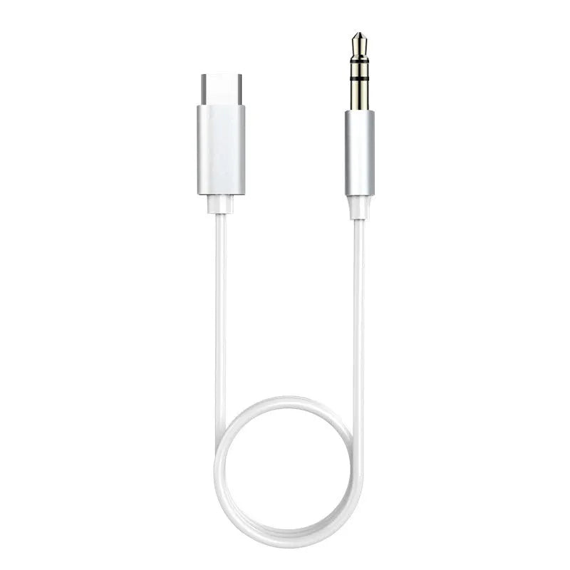 Type-C to 3.5mm audio adapter cable, 95cm, TPE and metal shell, silver gray, with Mini USB fast charging option