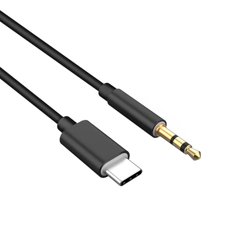 Type-C to 3.5mm audio adapter cable, 95cm, TPE and metal shell, silver gray, with Mini USB fast charging option