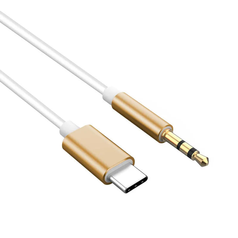 Type-C to 3.5mm audio adapter cable, 95cm, TPE and metal shell, silver gray, with Mini USB fast charging option