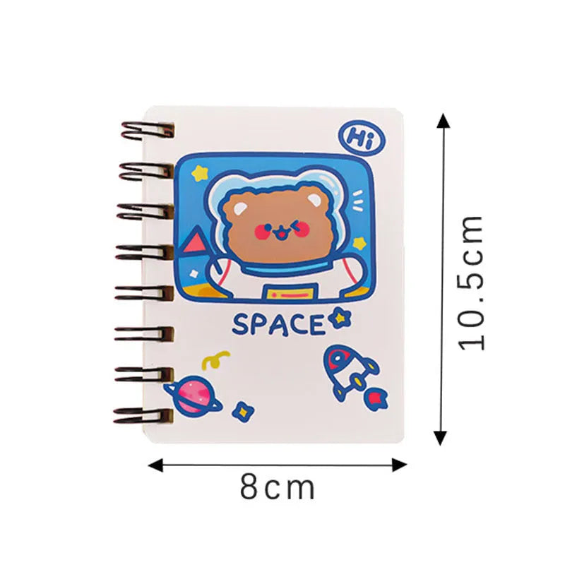 Astronaut flipped portable pocket flipper notebook showing space-themed cover designs at 10.5x8cm