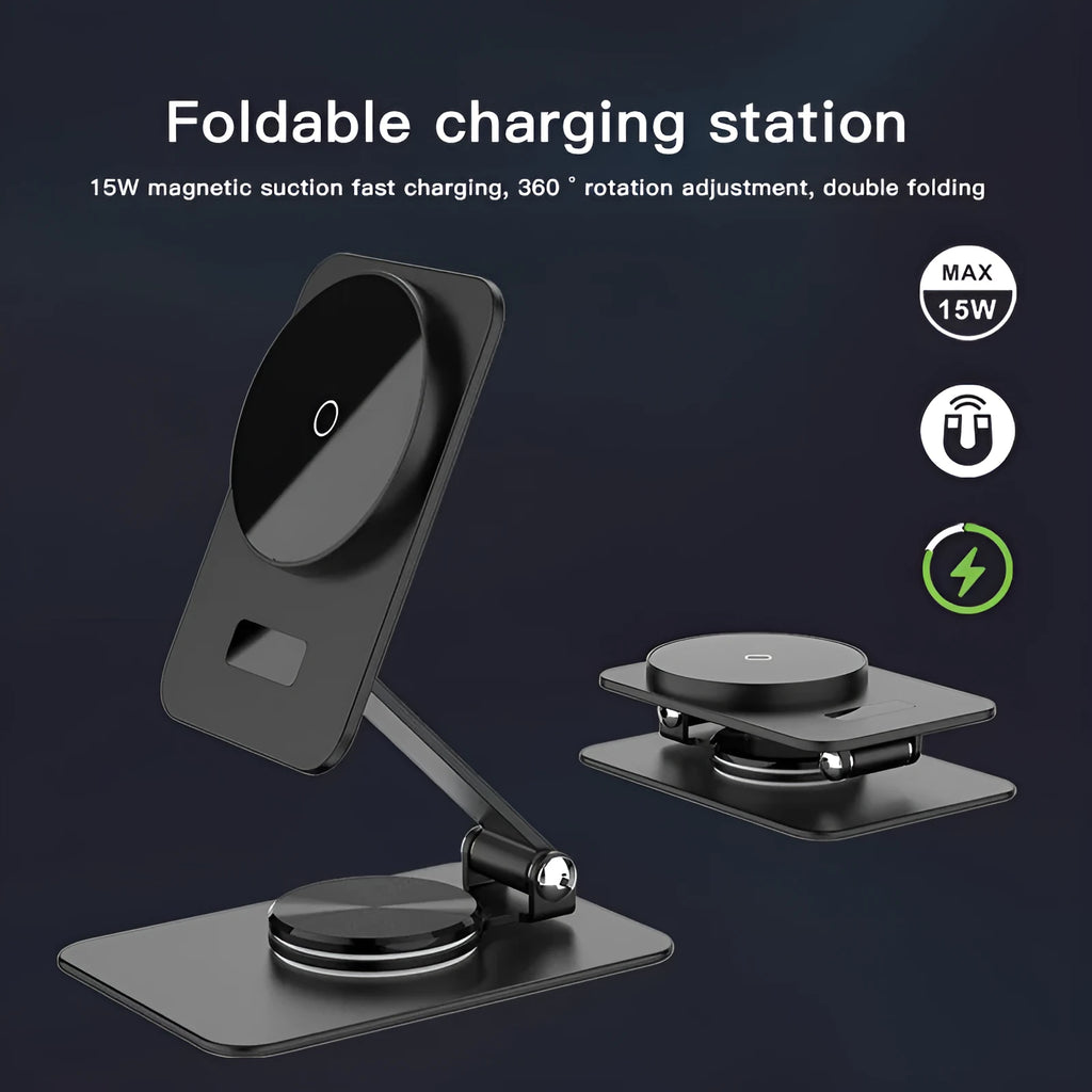Black digital magnetic wireless charger 15W with Type-C interface for Apple iPhone models