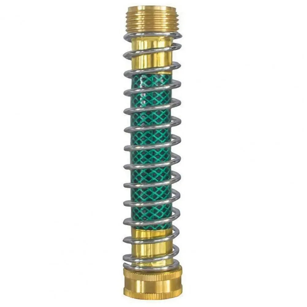 15cm brass spring hose connector for garden irrigation with anti-kink spiral mechanism