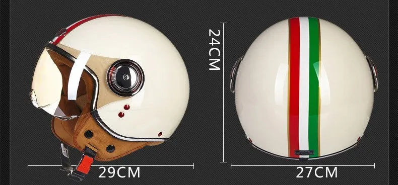 Adult motorcycle half helmet in red, showing ABS plastic shell and open-face design