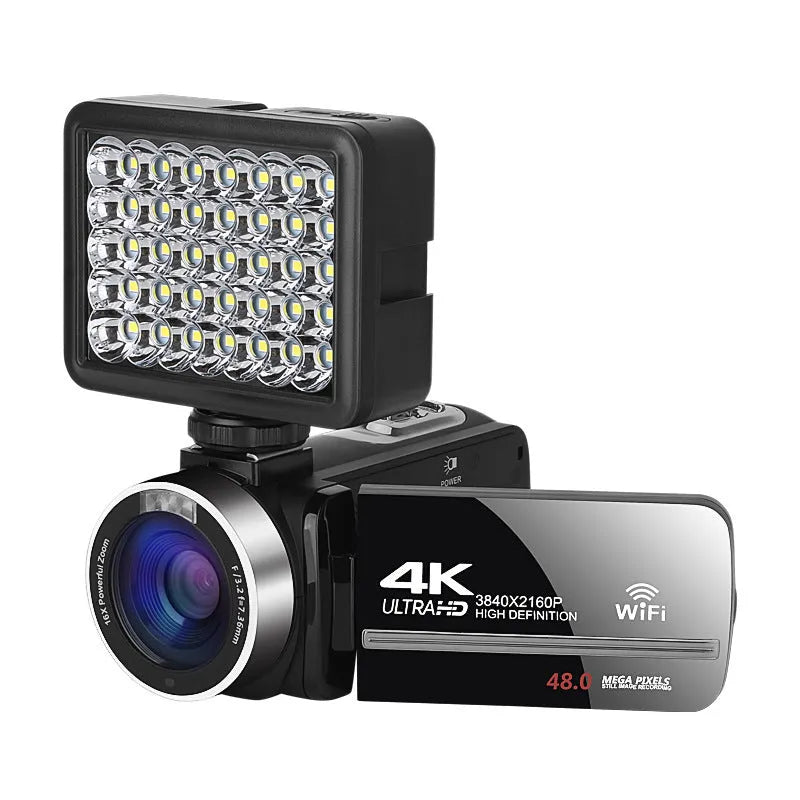 Black WIFI digital HD night vision camera with 3 inch screen showing dimensions 126x57x58mm