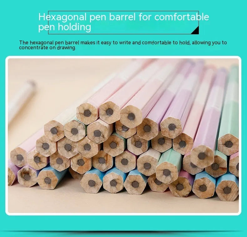 Basswood six-angle thermal transfer pencils in 50-piece barrel packaging