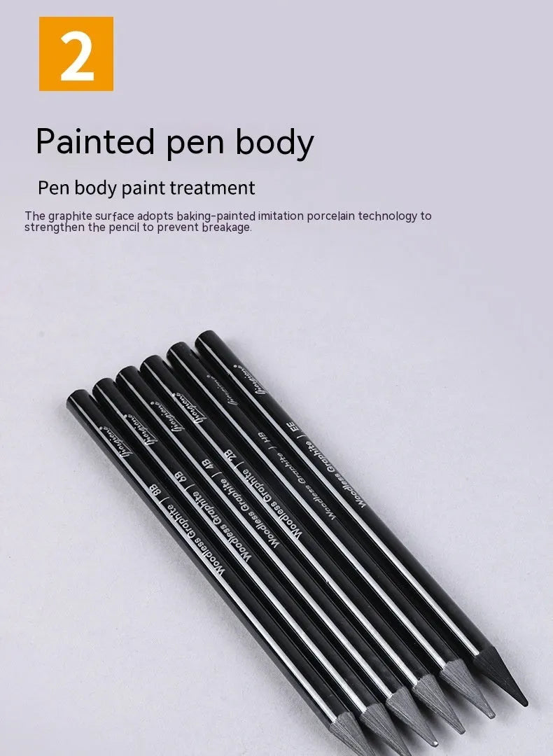 Carbonized pencil set showing six graphite and three carbonized drawing pencils with wooden casings on suction card packaging