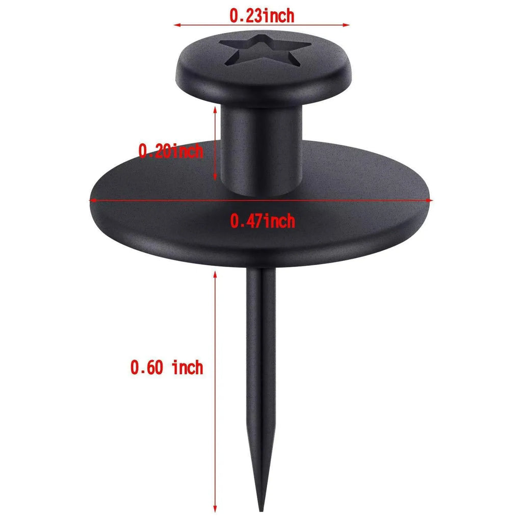 Black plastic I-shaped corkboard nails in a PP box, available in 30, 50 or 80 pieces
