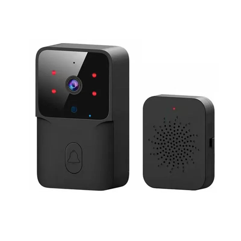 Wireless video doorbell in black or white with 850N night vision, 1000mAh battery, 85x54x24mm, for home security.