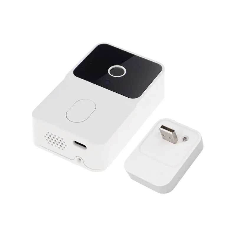 Wireless video doorbell in black or white with 850N night vision, 1000mAh battery, 85x54x24mm, for home security.