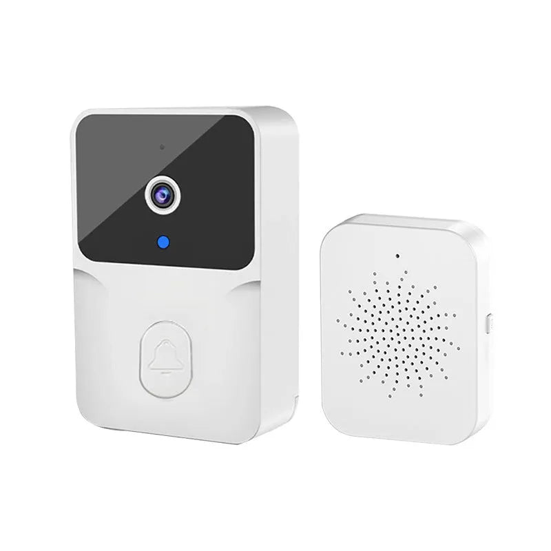 Wireless video doorbell in black or white with 850N night vision, 1000mAh battery, 85x54x24mm, for home security.