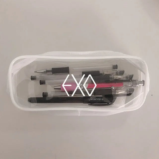 Transparent silicone pencil case with Kpop light stick design showing pens inside