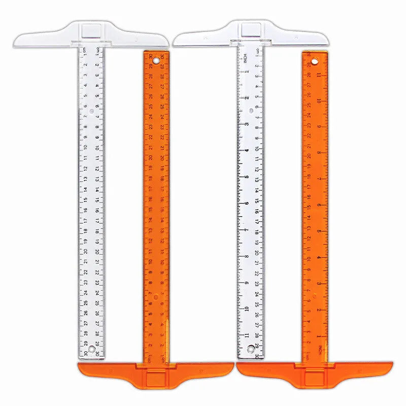 30cm plastic T-shaped ruler for student art supplies in transparent or orange yellow with double centimetre scale