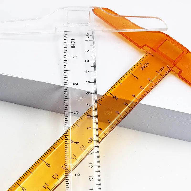 30cm plastic T-shaped ruler for student art supplies in transparent or orange yellow with double centimetre scale