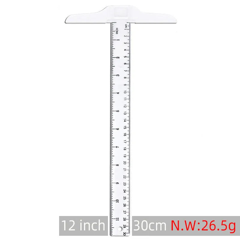 30cm plastic T-shaped ruler for student art supplies in transparent or orange yellow with double centimetre scale