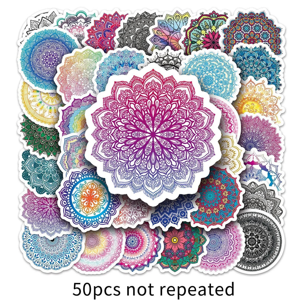 Mandala graffiti sticker set with 50 waterproof 4-5cm decals for phone cases and luggage