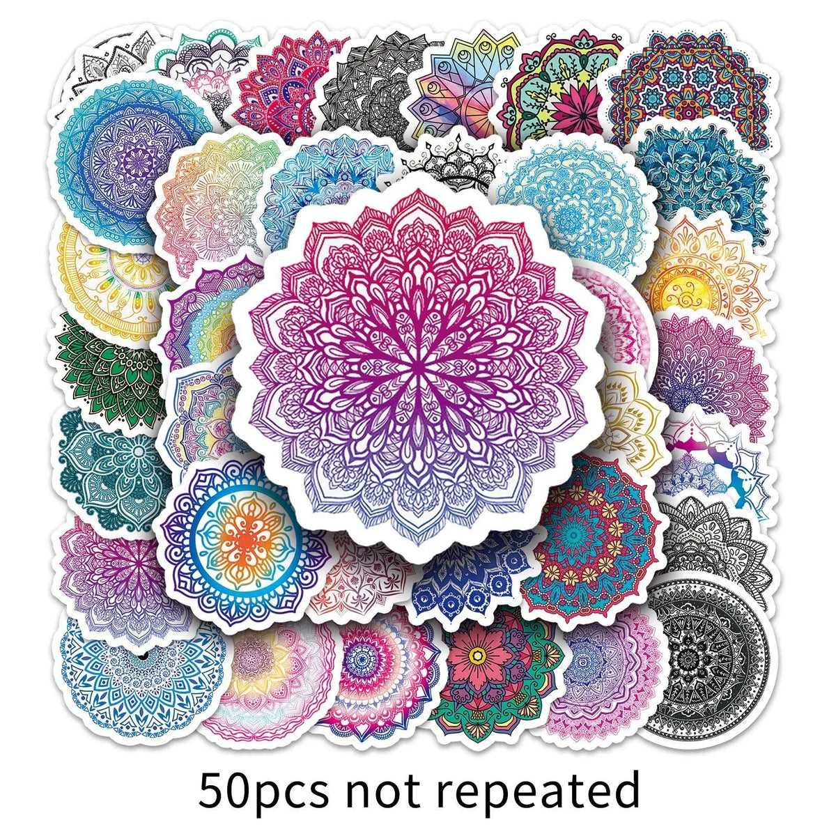 Mandala graffiti sticker set with 50 waterproof 4-5cm decals for phone cases and luggage