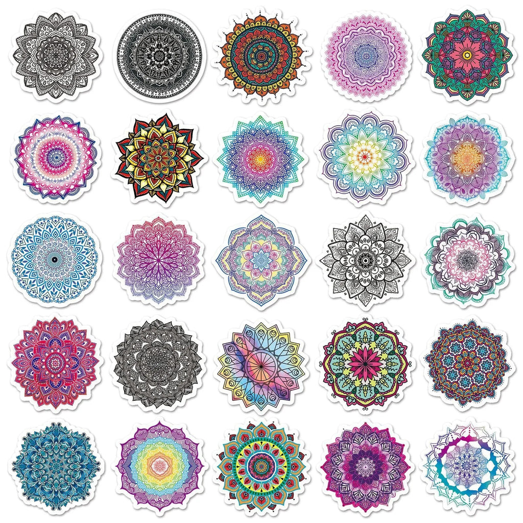 Mandala graffiti sticker set with 50 waterproof 4-5cm decals for phone cases and luggage