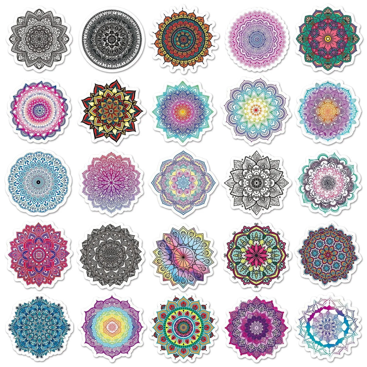 Mandala graffiti sticker set with 50 waterproof 4-5cm decals for phone cases and luggage