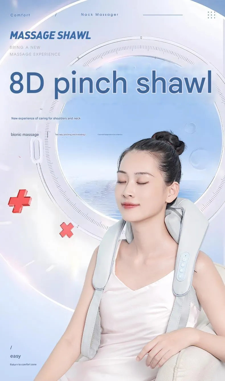 Multi-functional home-use neck massager shawl for cervical spine and shoulder muscle relief with rechargeable battery
