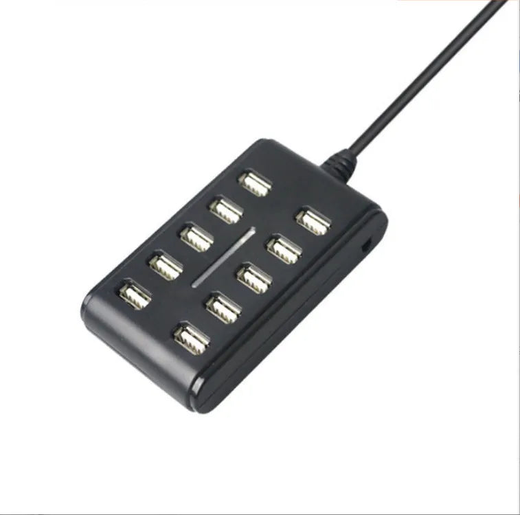 10-port USB 2.0 hub with double-row layout and working indicator light, 5V 500mA