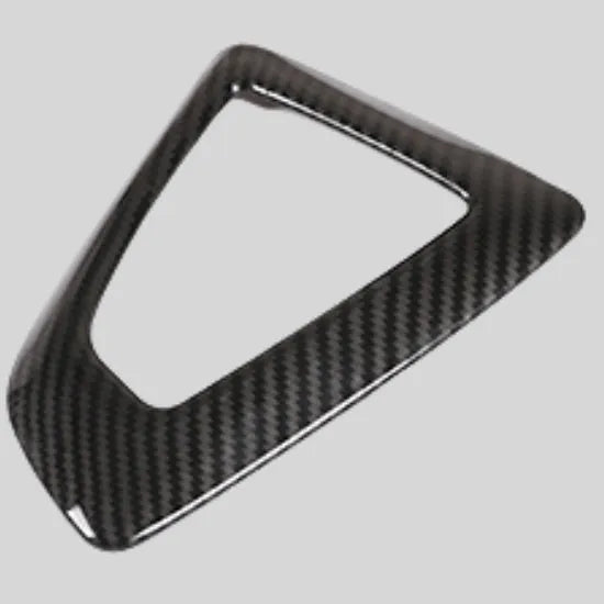 BMW dashboard gear base frame sticker with carbon fibre pattern, 13cm by 9cm