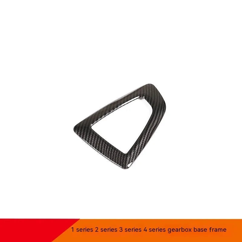 BMW dashboard gear base frame sticker with carbon fibre pattern, 13cm by 9cm