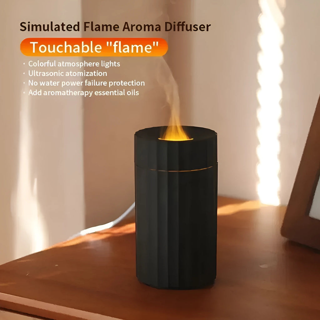 Black and white aromatherapy diffuser with LED flame effect and 100ml water tank for essential oils