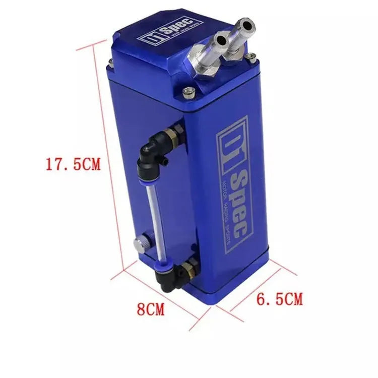 Metal car engine oil catch tank in red, blue, black, and silver colour options for modified vehicles.