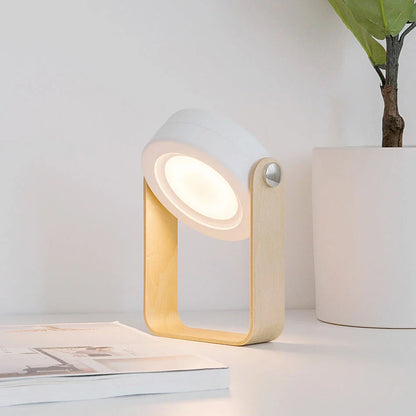 A foldable LED lamp with touch-sensitive dimming control, rechargeable battery, and a versatile design for home decor.