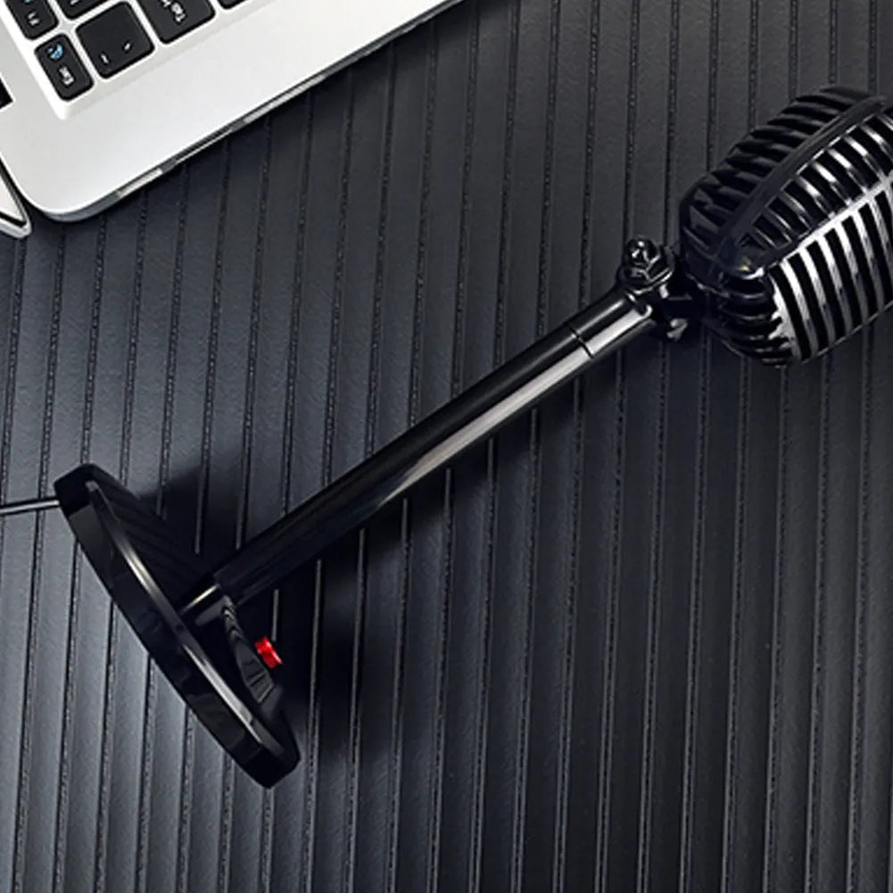 Mini retro black karaoke microphone with weighted base and 1.8m cable for desktop use