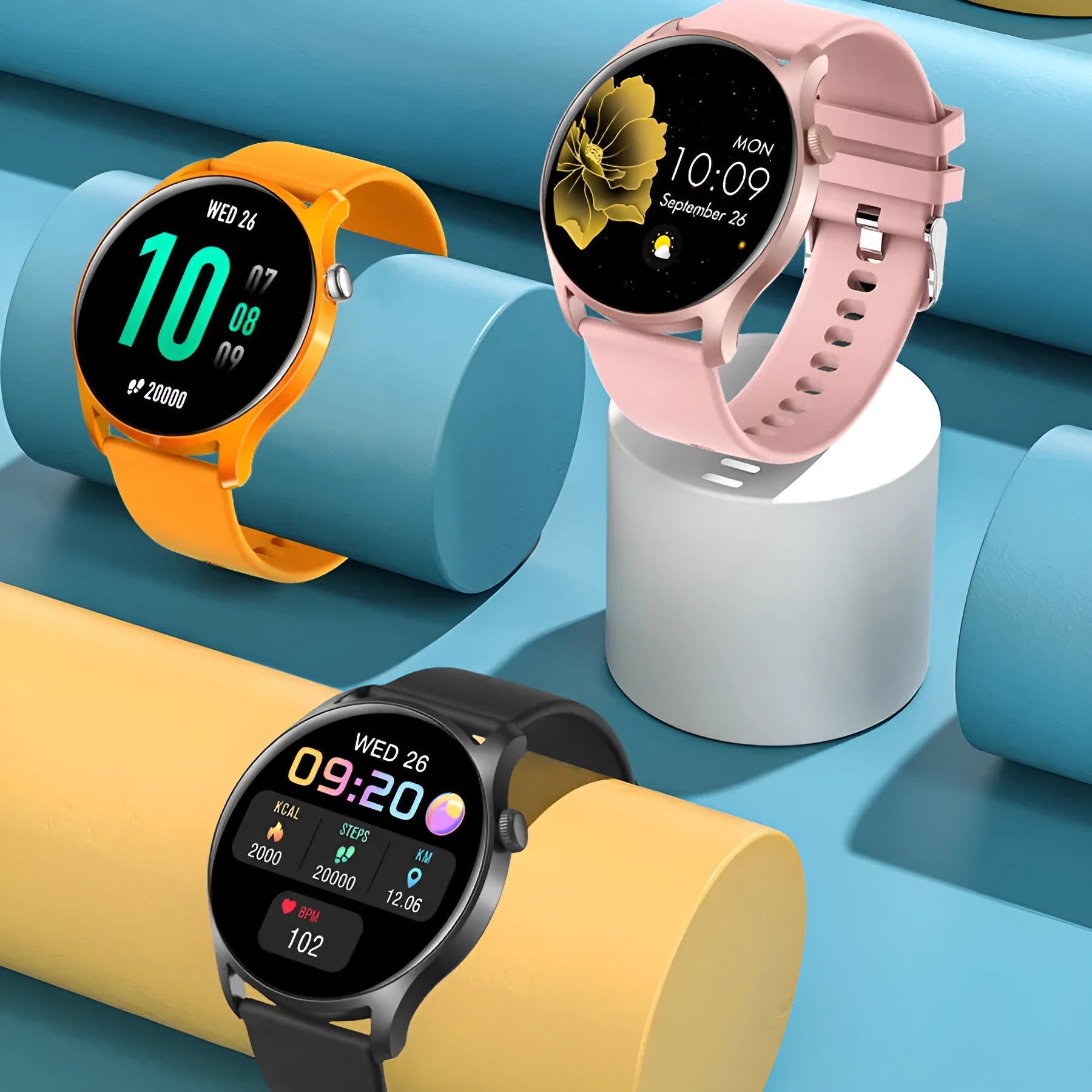 Smart watch with heart rate and blood pressure monitoring on wrist