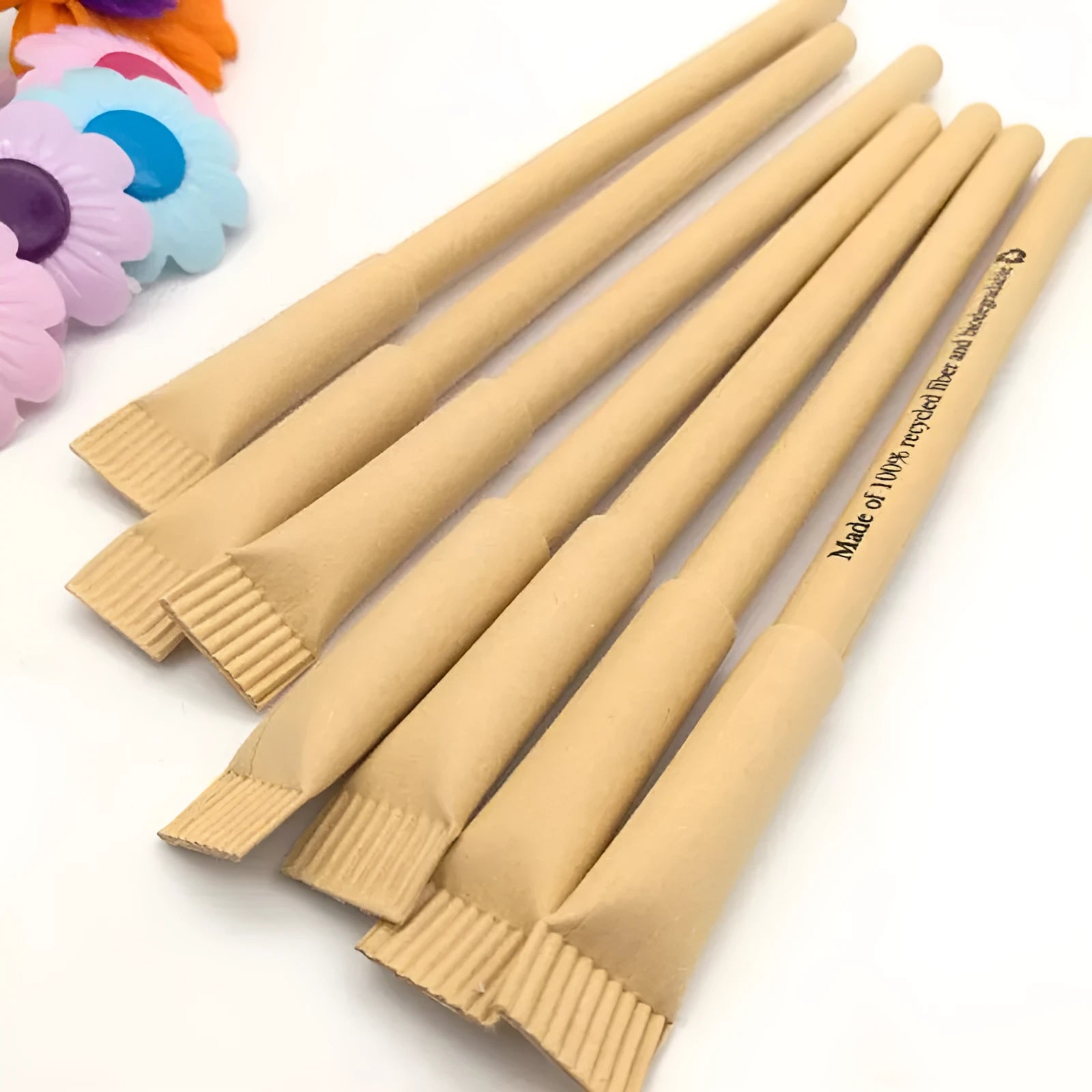 Kraft paper tube ballpoint pen with 1.0mm bullet nib, 15.5cm length.