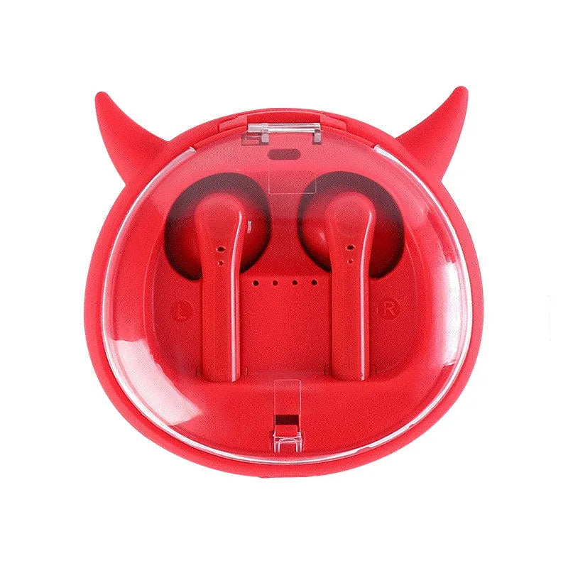 Macaron Red TWS wireless Bluetooth headset with charging case