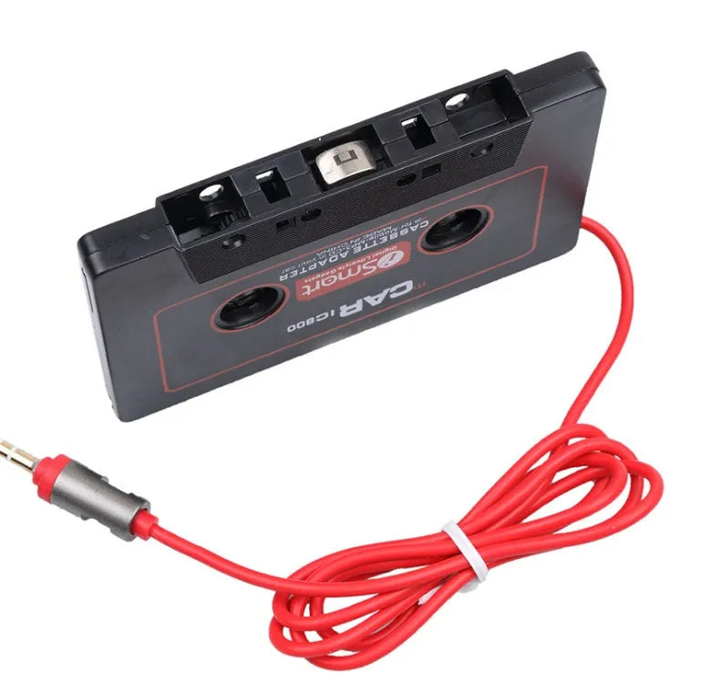 Black car cassette adapter with 3.5mm jack plug for connecting MP3 players to vehicle cassette stereos