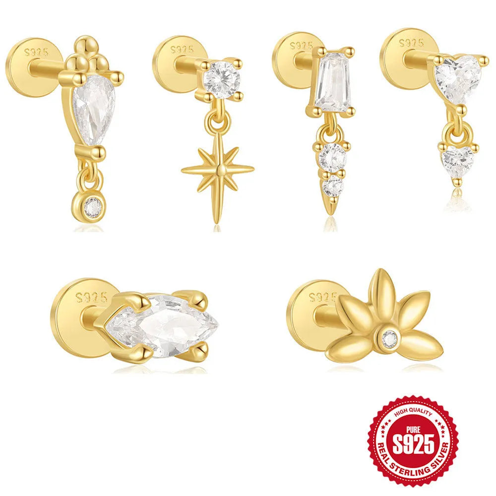 S925 sterling silver ear stud with gold electroplated XINGX tassel inlaid design