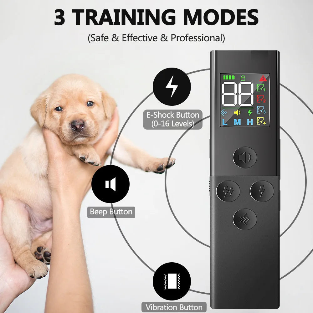 Black Bark Stopper dog trainer device with remote control and receiver unit for anti-barking training