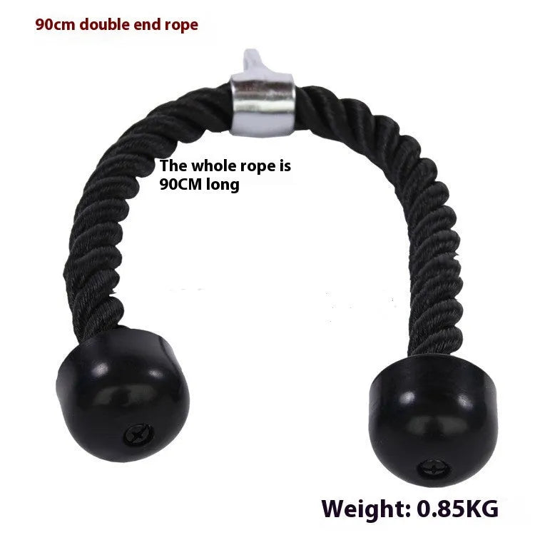 Cable attachment handle set with single head rope and double headed ropes in 70cm and 90cm, coated electroplated strength training equipment