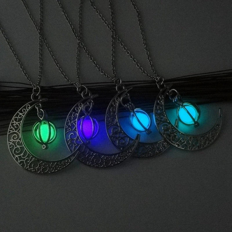 Enchanting Luminous Healing Necklace with Glowing Natural Stone Pendant and Adjustable Bamboo Chain