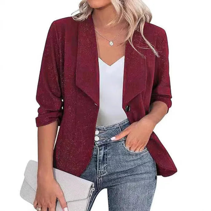 Slim-fit cardigan jacket in wine red colour on a hanger