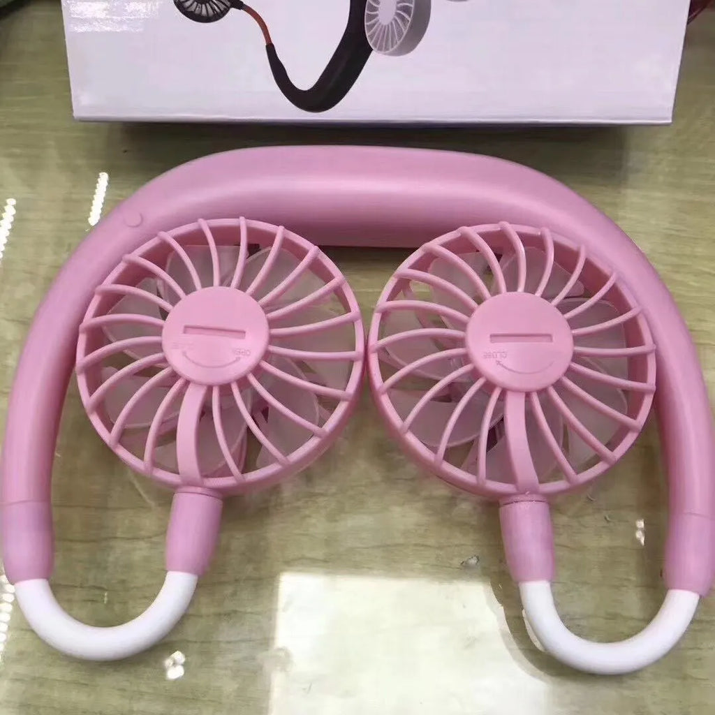 Charging portable hanging neck fan in pearl white with ABS body and silicone neck band