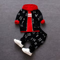 Red and white children's clothing set with long sleeves in sizes 80cm, 90cm, 100cm, and 110cm